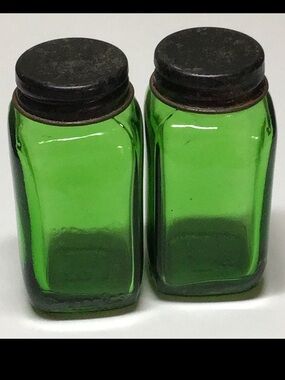 MCM Douglas Forest Green Glass Spice Jars with Black Lids MCM Kitchen